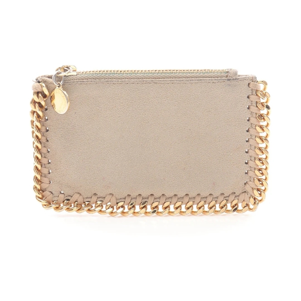 Stella McCartney Falabella Zip Coin Purse Beige Cream Gold Chain Vegan